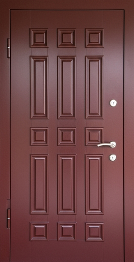 Стальная дверь с коричневыми панелями МДФ с багетом (RAL 3009)