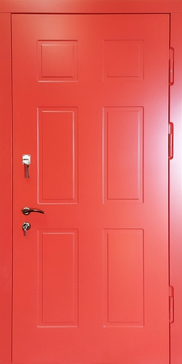 Стальная дверь с фрезерованными красными панелями МДФ RAL